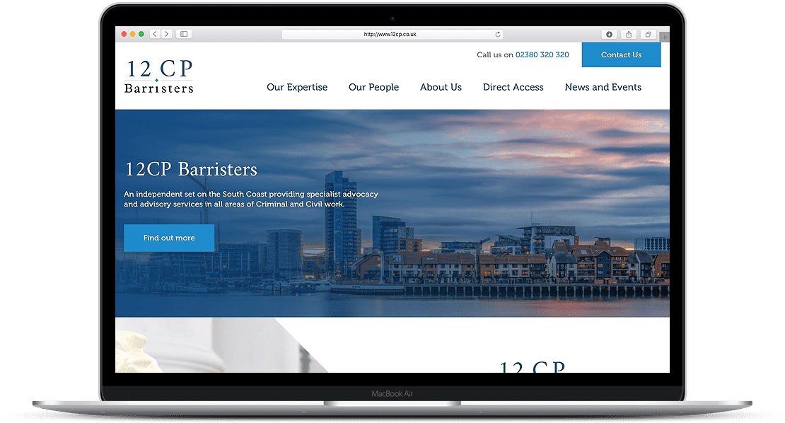 12CP Barristers website laptop mock up