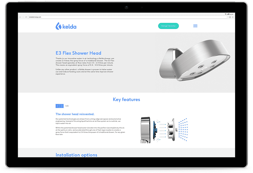 Kelda website tablet mockup